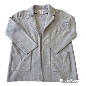Magaschoni Gray Open Front Wool Blend Cardigan With Pockets.